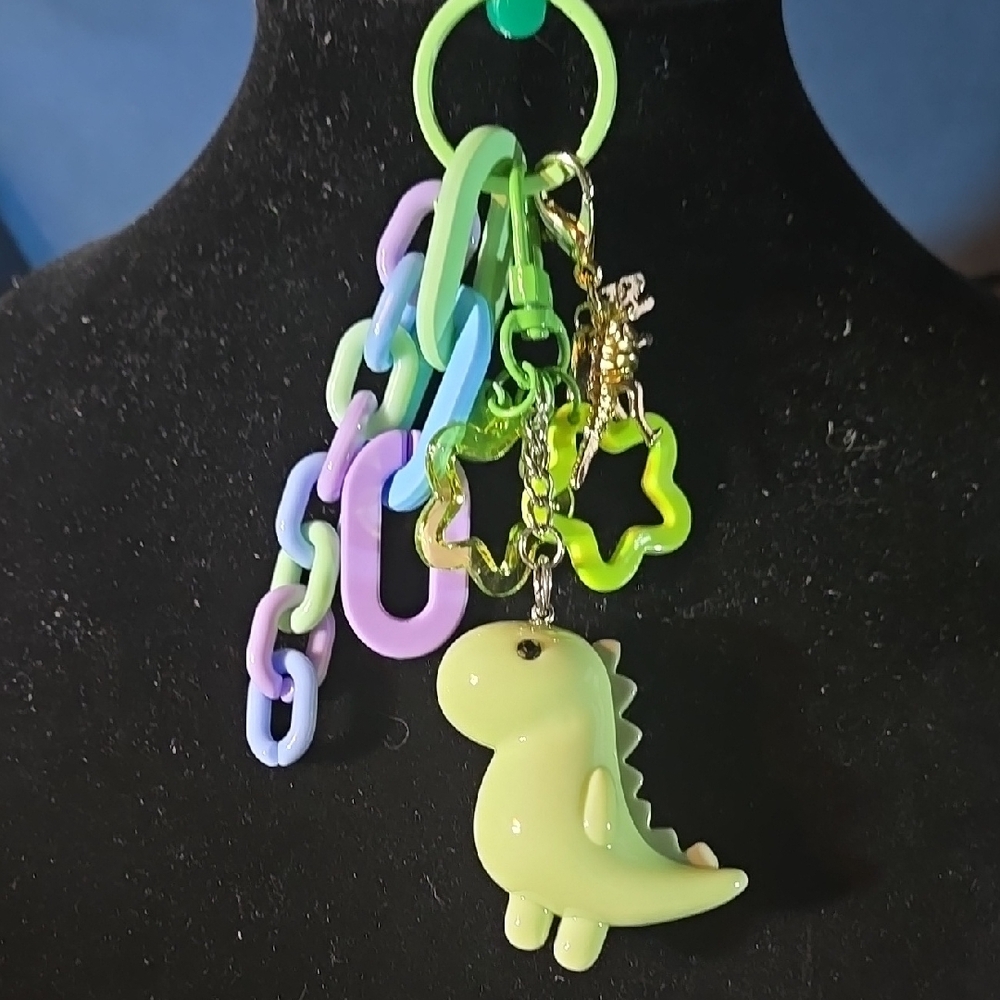 Cute Dinosaur Keychain with Colorful Links